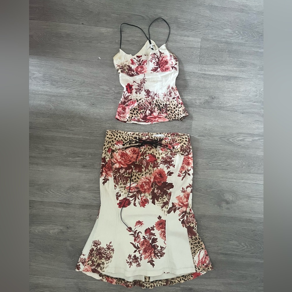 Roberto Cavalli Floral and Leopard Print Dress - Red and Cream